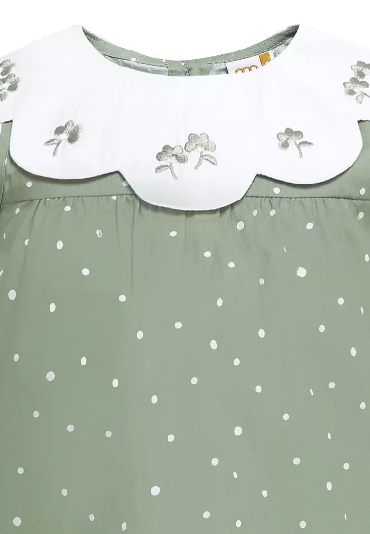 Qna Girl Elidi Blouse Pendek Anak Hijau Motif Polkadot