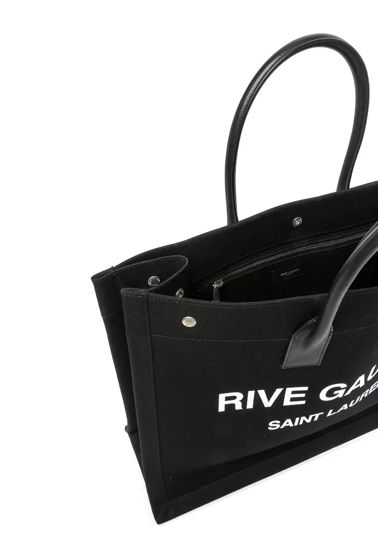 SAINT LAURENT: Rive Gauche recycled canvas bag with logo - Black