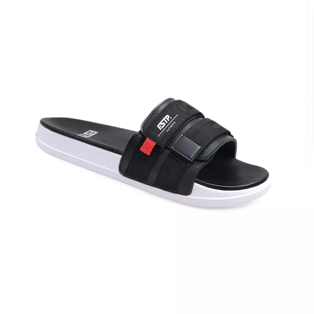 Stereo Black White Sandal Pria Slide