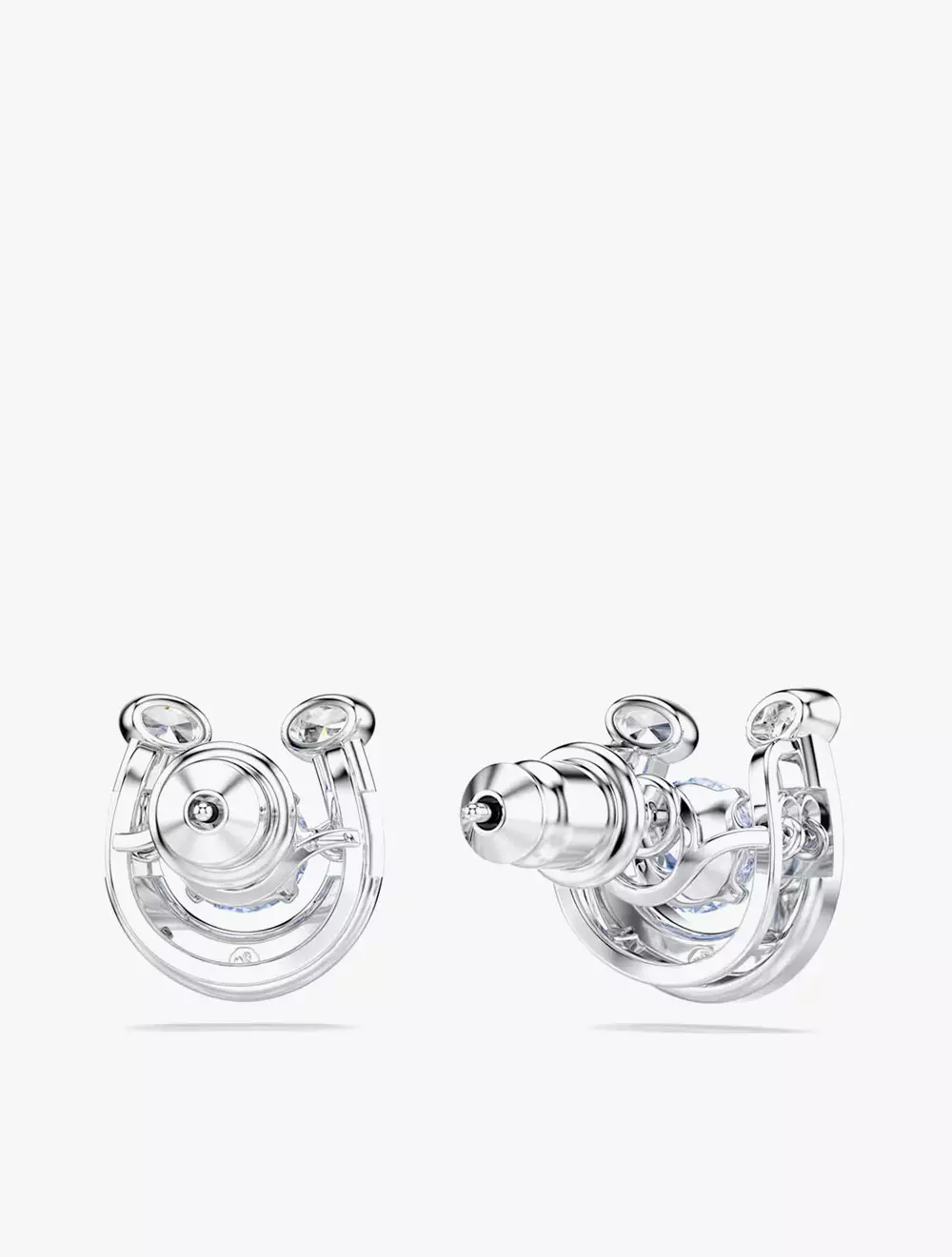 Symbolica stud earrings, Round cut, Pavé, Horse shoe, Blue, Rhodium plated