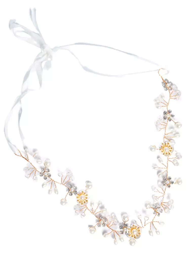 Ikat Kepala Berbentuk Bunga Hairband Pengiring Pengantin Aksesoris Wanita - Gold