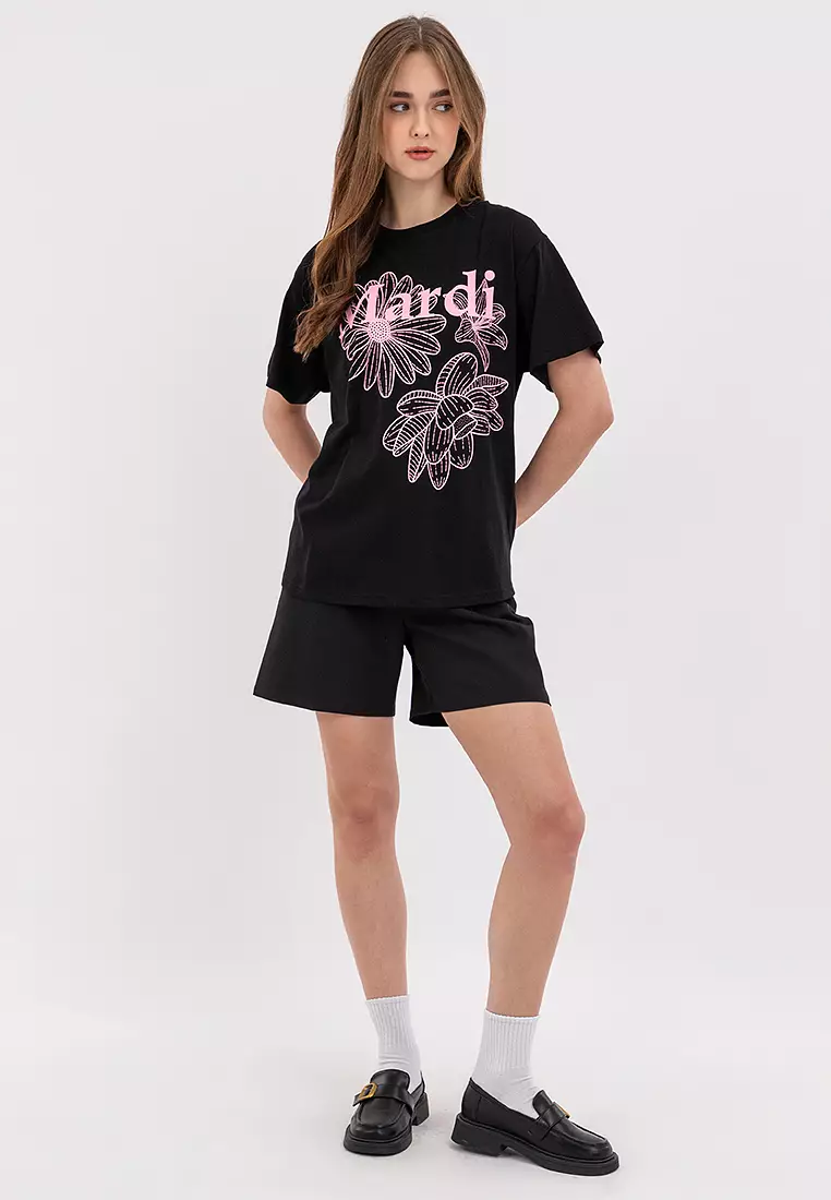 Tshirt Triple Flower_Black Pink