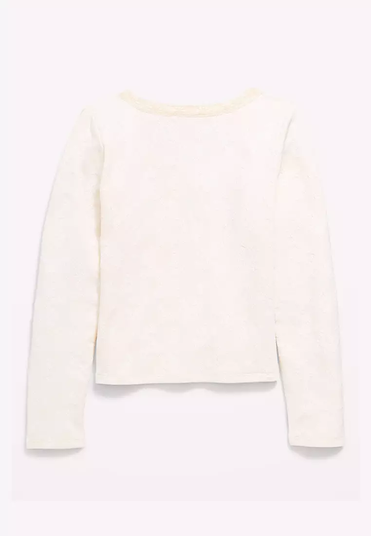 Fitted Long-Sleeve Lace-Trim Top for Girls