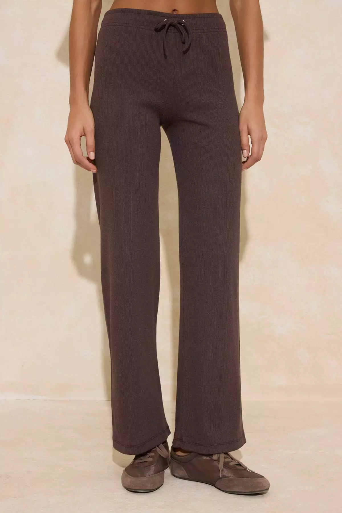 Brown-Navy Blue 2-Pack Flare/ Flared High Waist Knitted Sweatpants Tedaw25Ea1