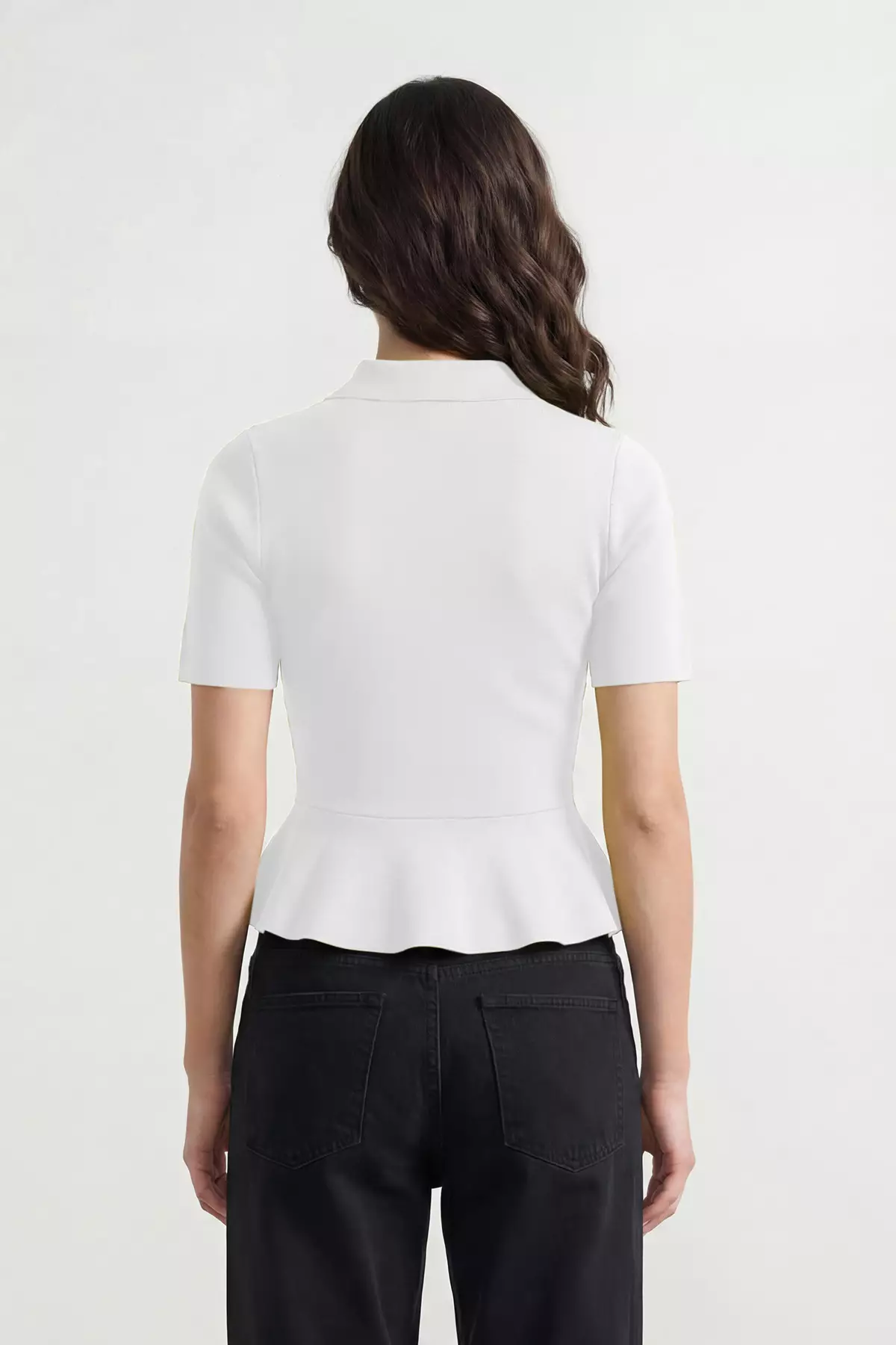 Ecru Peplum/Waist Fitted Button Detailed Knitwear Blouse Twoss26Bz158