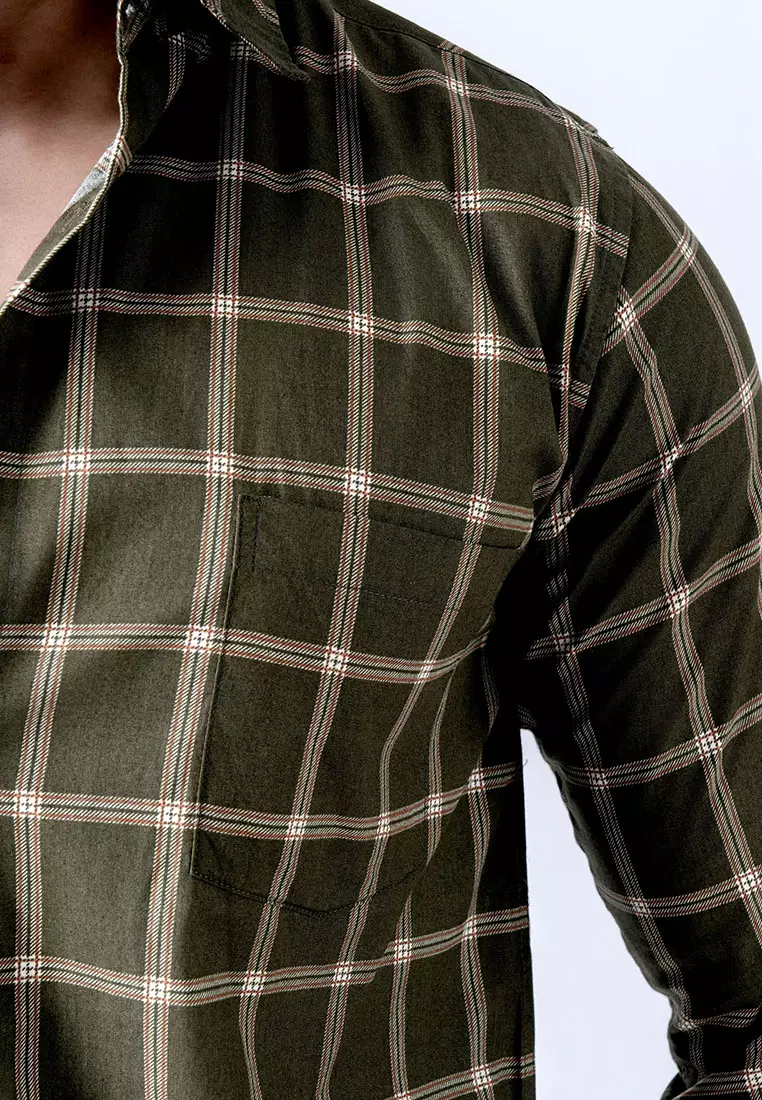 Roma Plaid Shirt Dark Green LS
