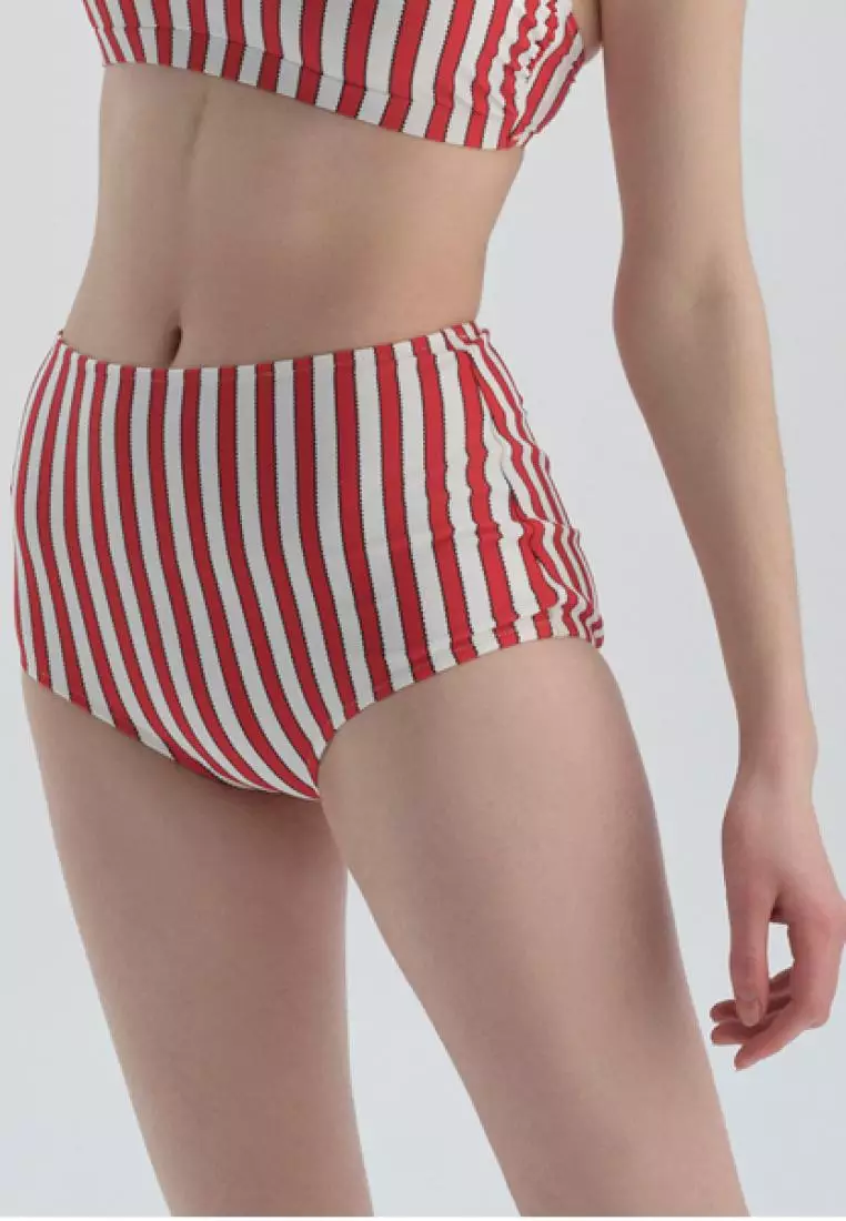 Red White Bikini Bottom, Striped, Beachwear for Women