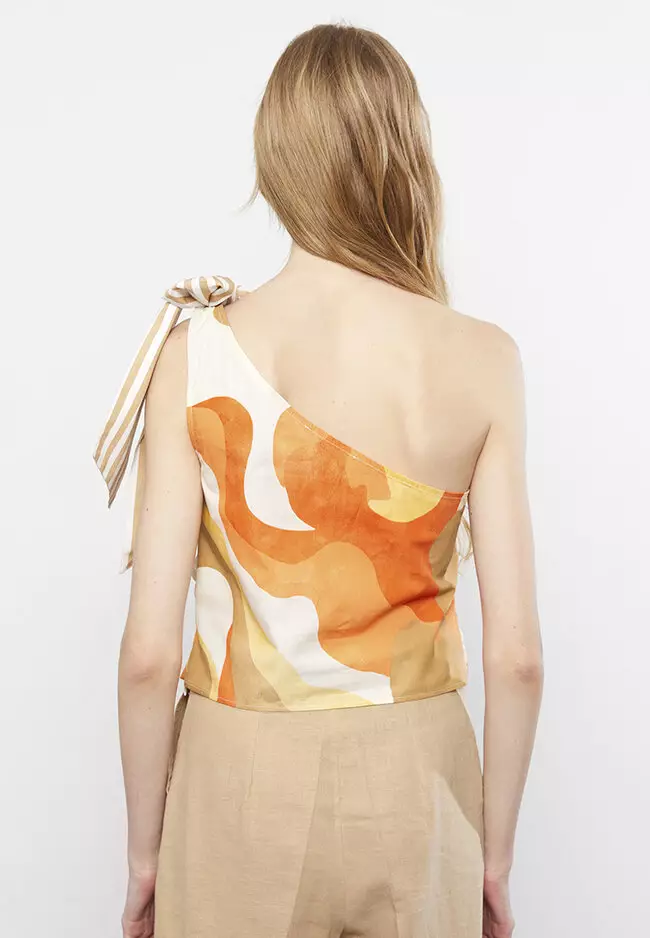 One shoulder poplin top sale