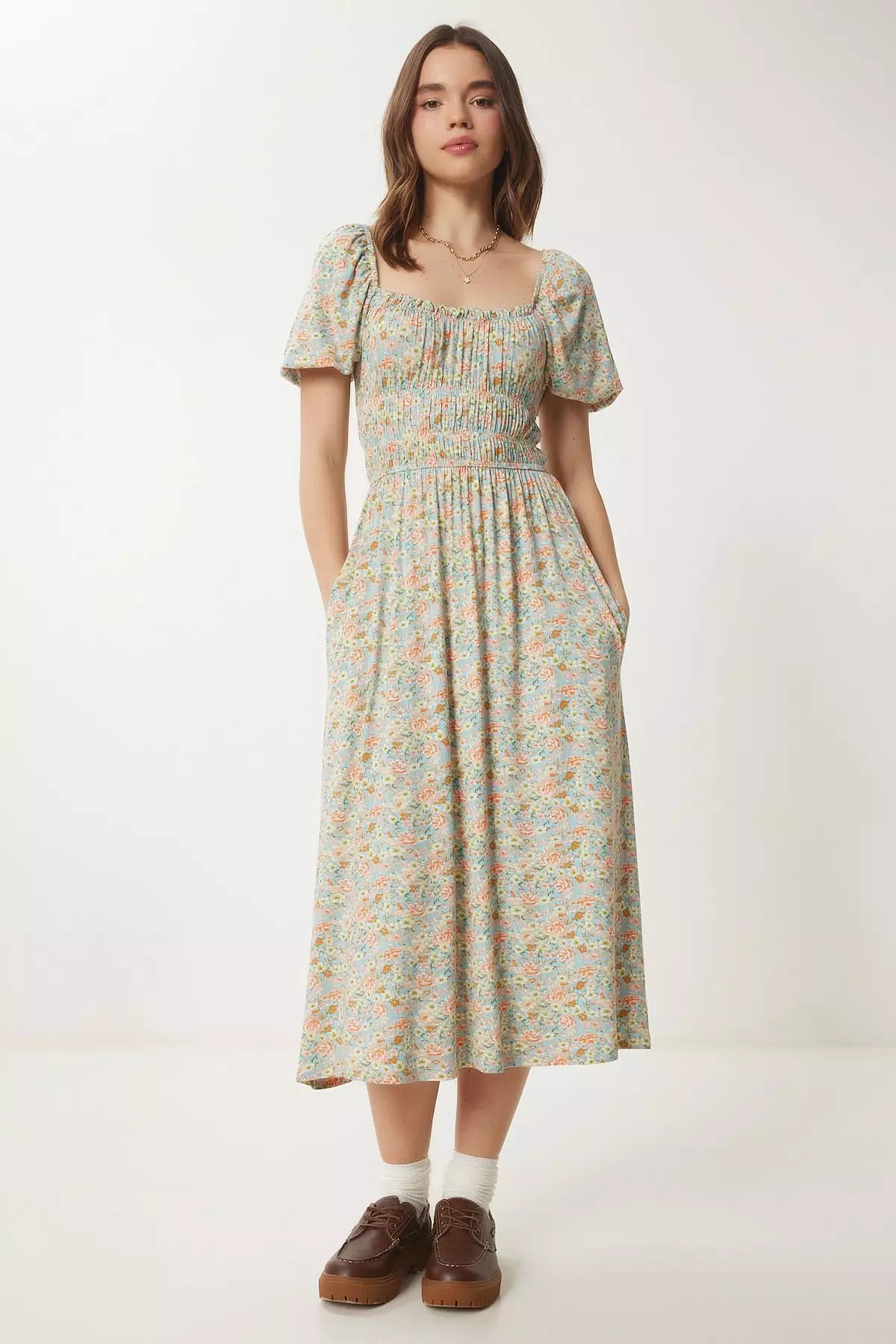 Puff Sleeves Midi Dress