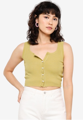 Urban Revivo yellow Ribbed Cropped Top D698AAA1681AA7GS_1