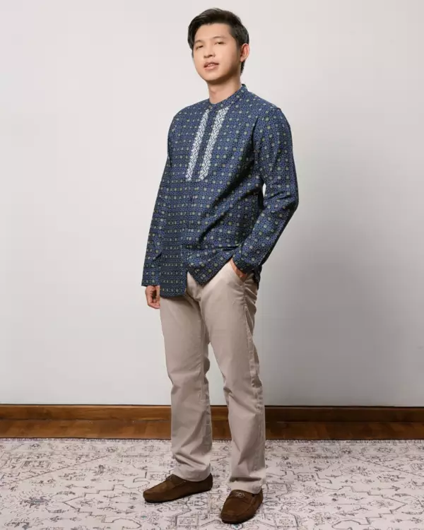 AMK Kemeja Koko Pria Lengan Panjang KK Yazan Ls Series Warna Navy Blue