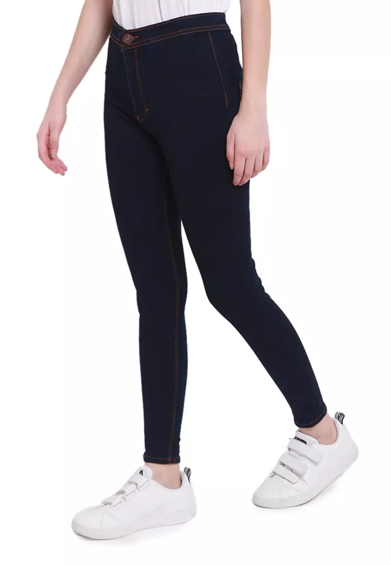 Celana High Waist Skinny Plain Jeans Bawahan Wanita Premium Quality - Navy