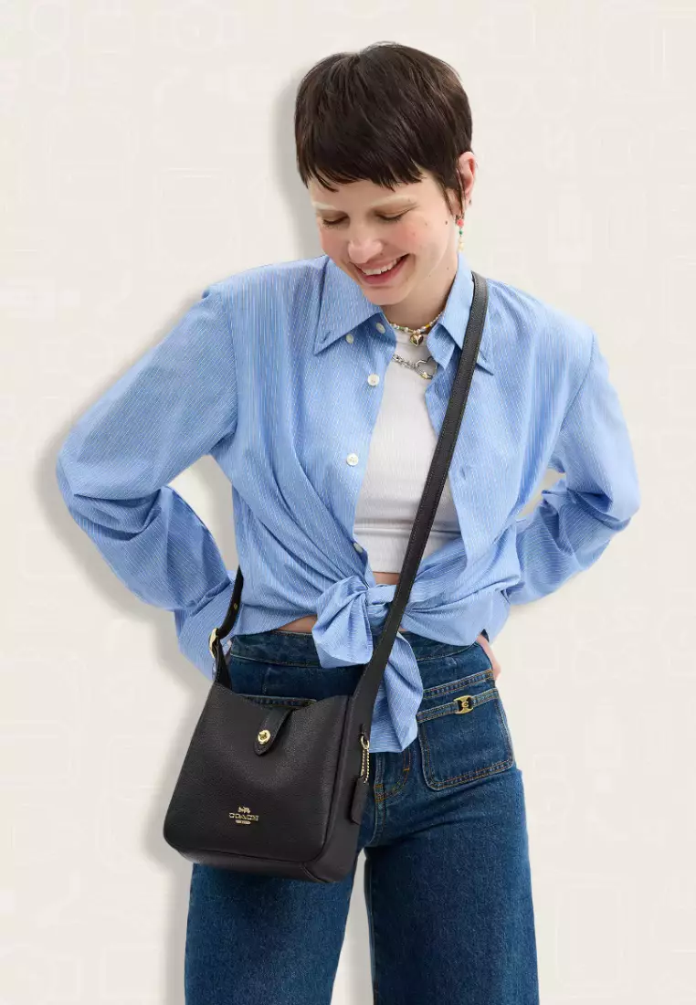 Coach Hadley Mini Crossbody Bag With Signature Canvas Black