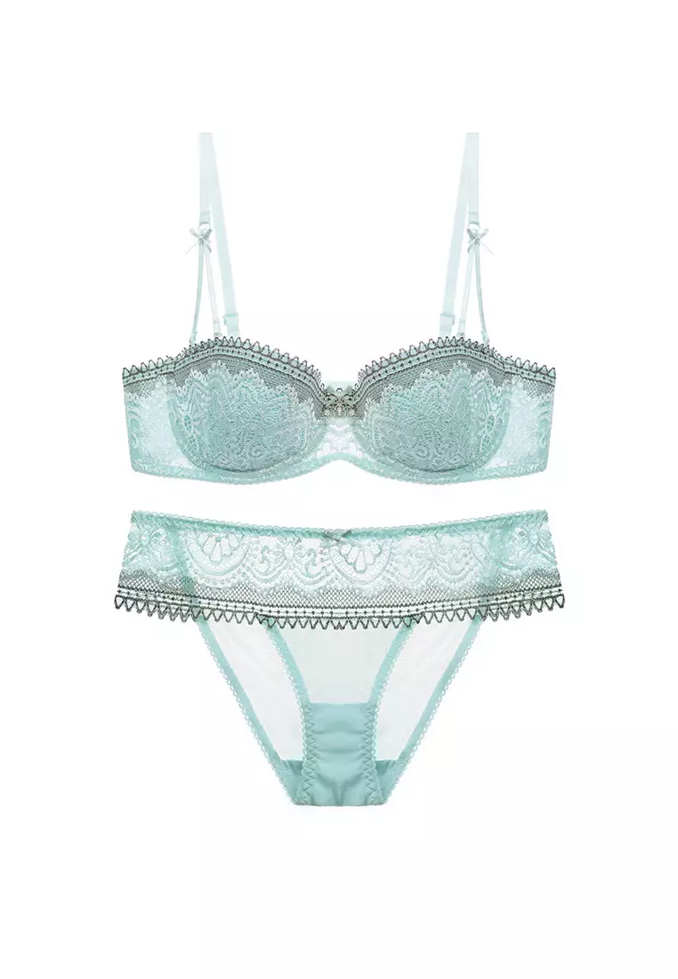 Buy ZITIQUE Lace Lingerie Set (Bra And Panty) - Green 2024 Online