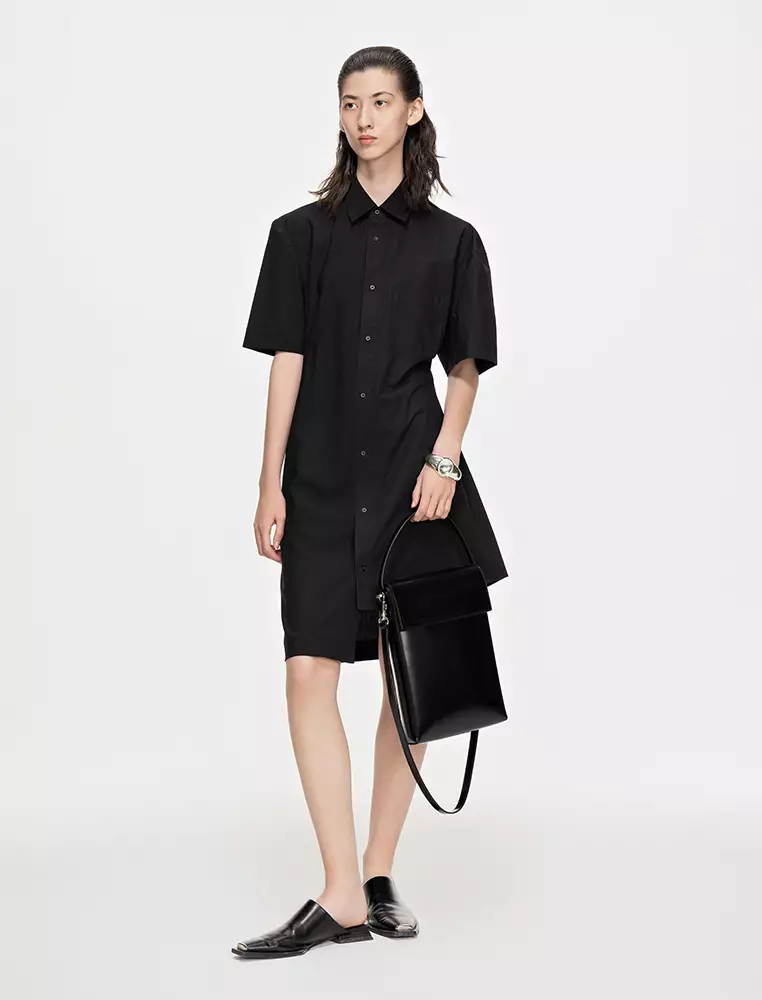 精紡四面彈X型優雅短袖連衣裙