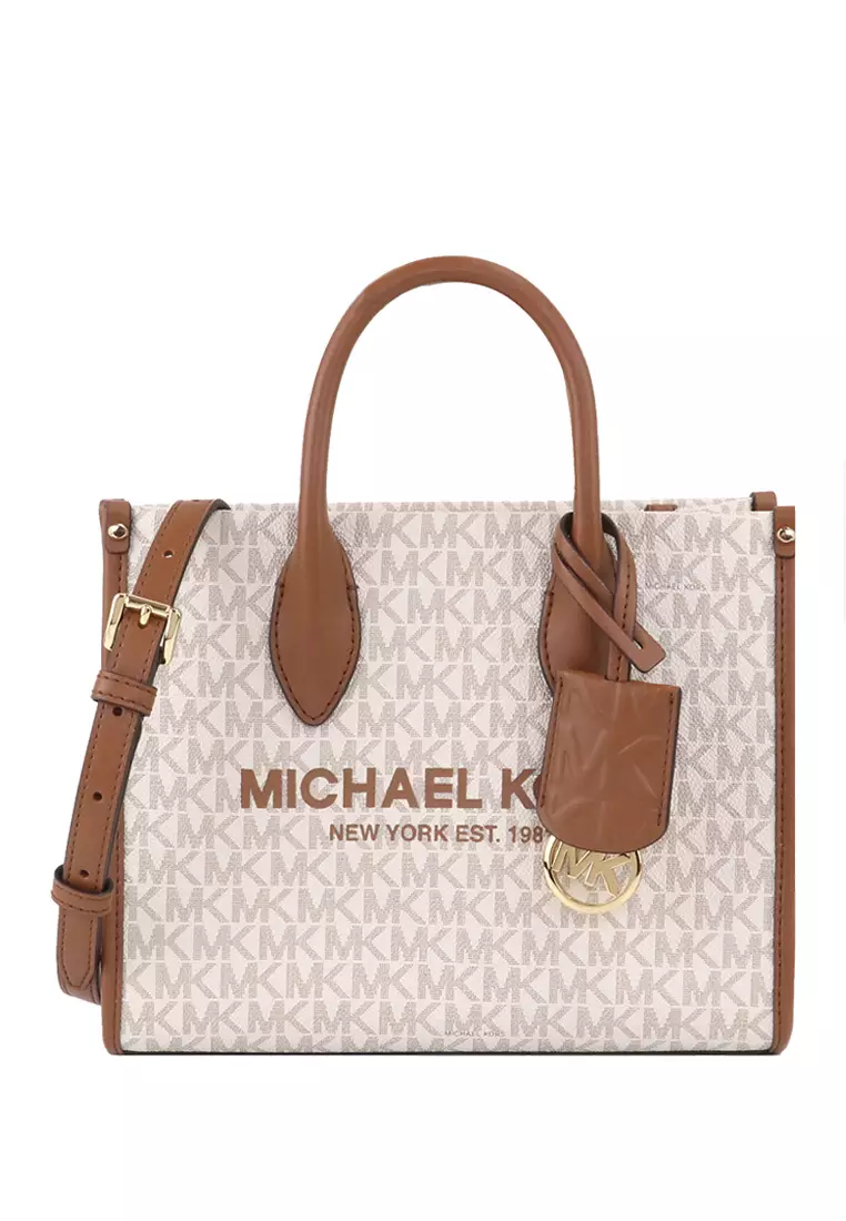 Michael Kors Light Brown/White Signature Coated Canvas and Leather Mini  Mercer Tote Michael Kors | The Luxury Closet