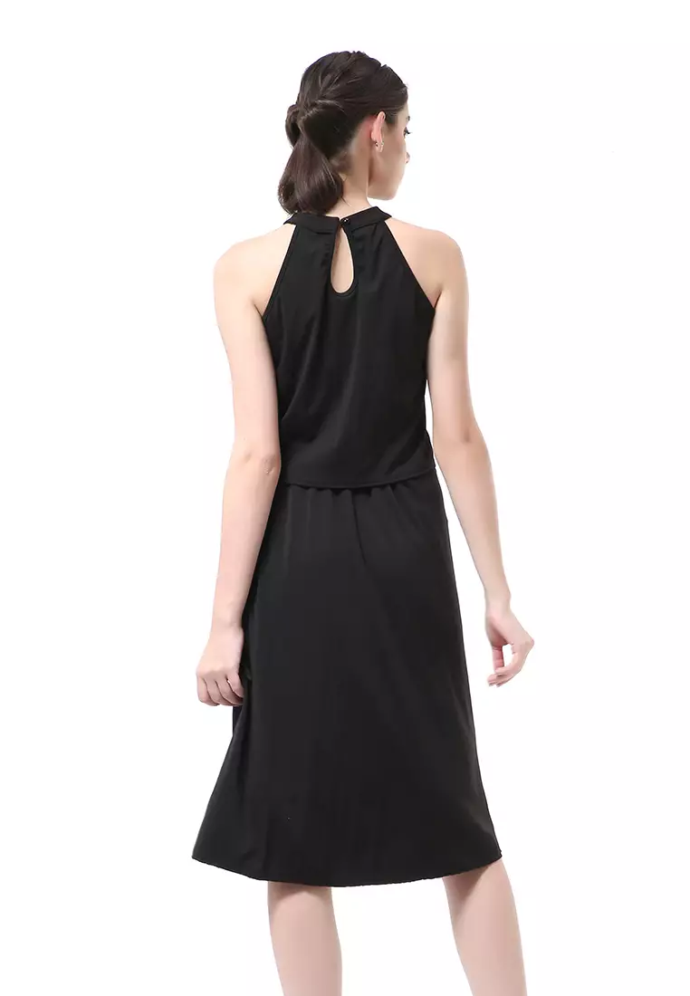 Rachel Sexy Dress Wanita Tanpa Lengan Model Belah Samping Material Mosscrepe ORIGINAL - Black