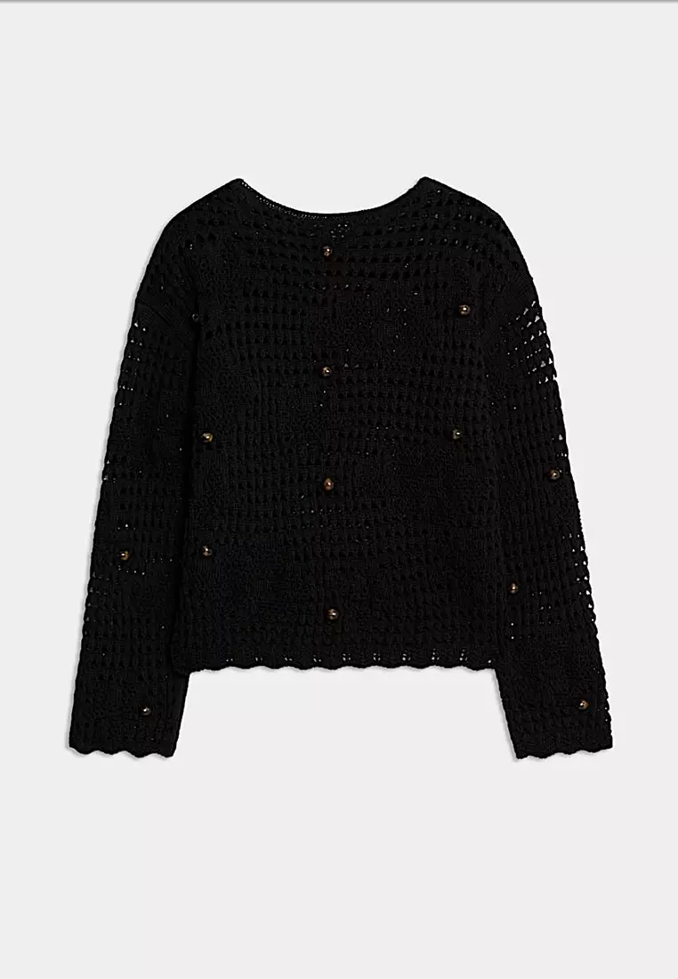 Cotton Blend Open Stitch Relaxed Cropped Jumper