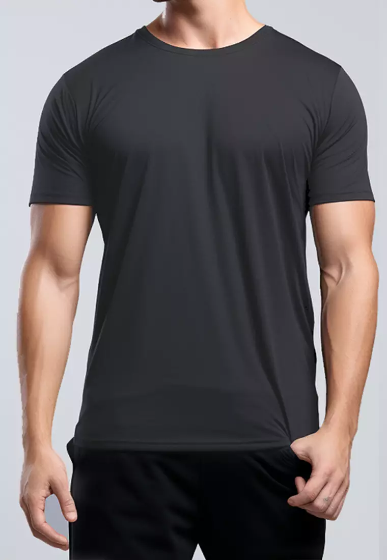 MS187 S/S baju tgn pendek olahraga cowo polos Td Active abu tua