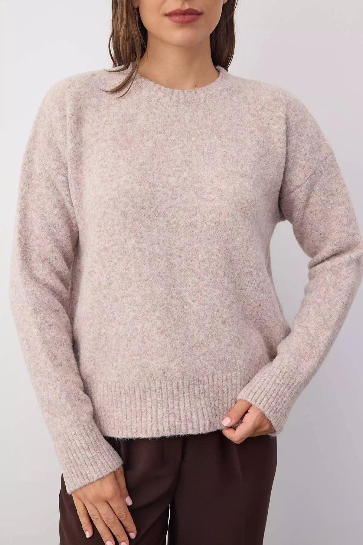 Wardrobe Essentials Mink Wool Blend Fuzzy Premium Yarn Loose Knit Sweater | Twoaw26Kz00125