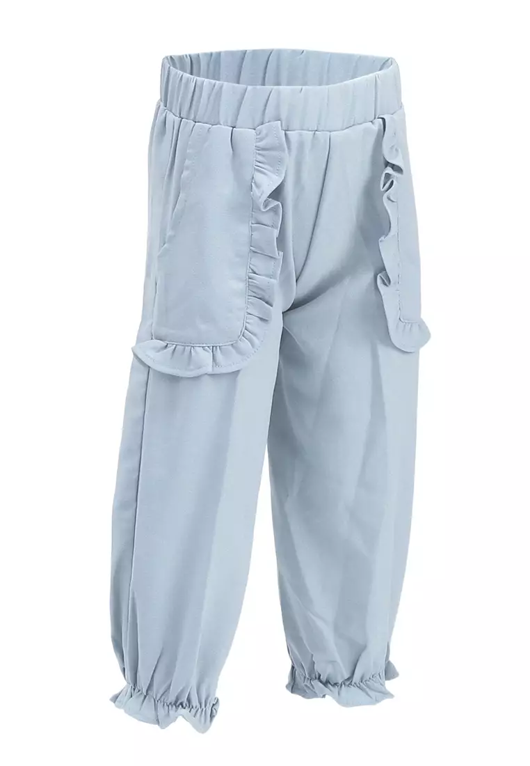 Yocelyn Celana Panjang Anak Perempuan Variasi Saku Pants Kids Daily Motif Polos Material Crepe ORIGINAL - Light Blue