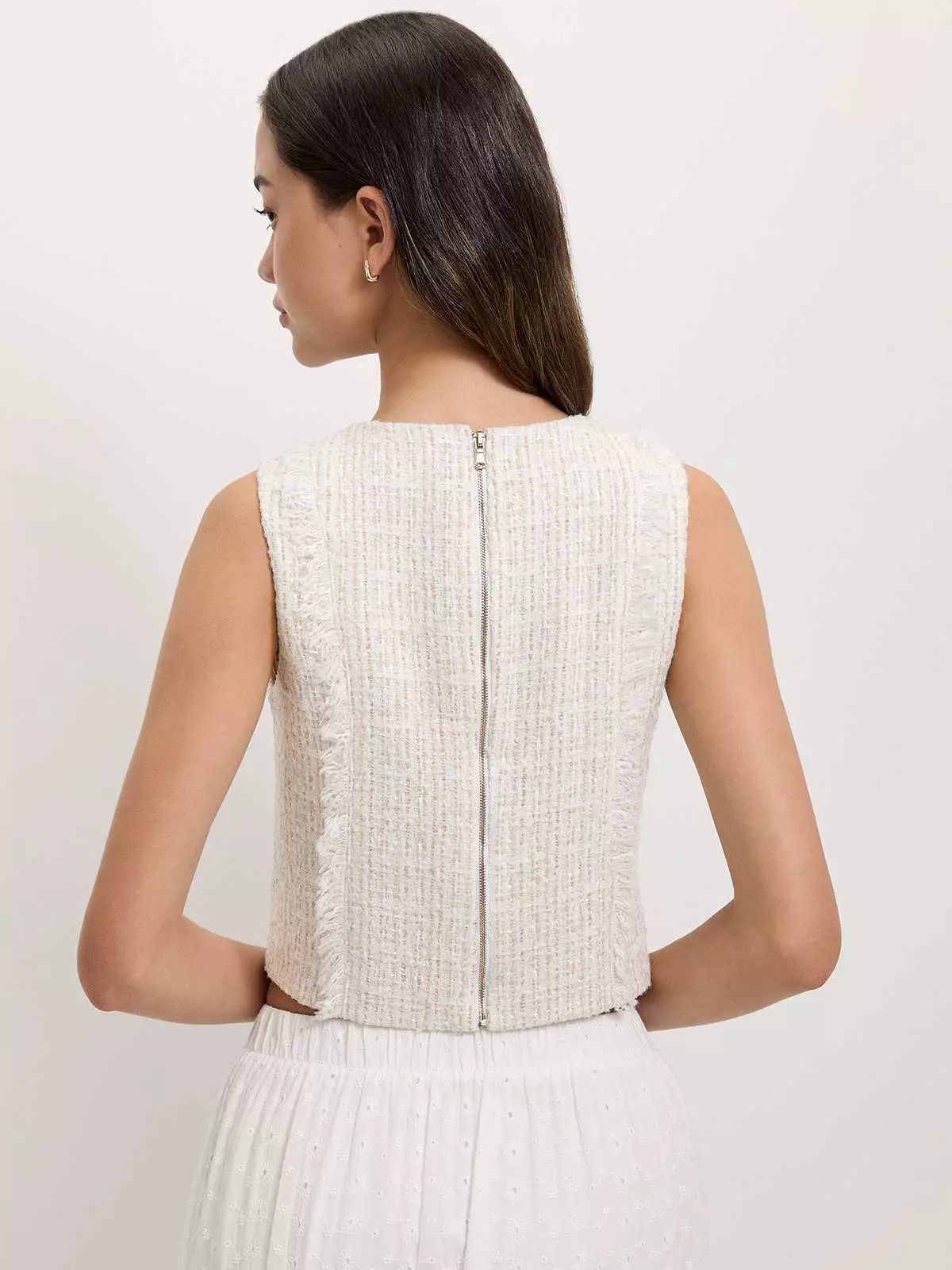Frayed Tweed Top - Ivory