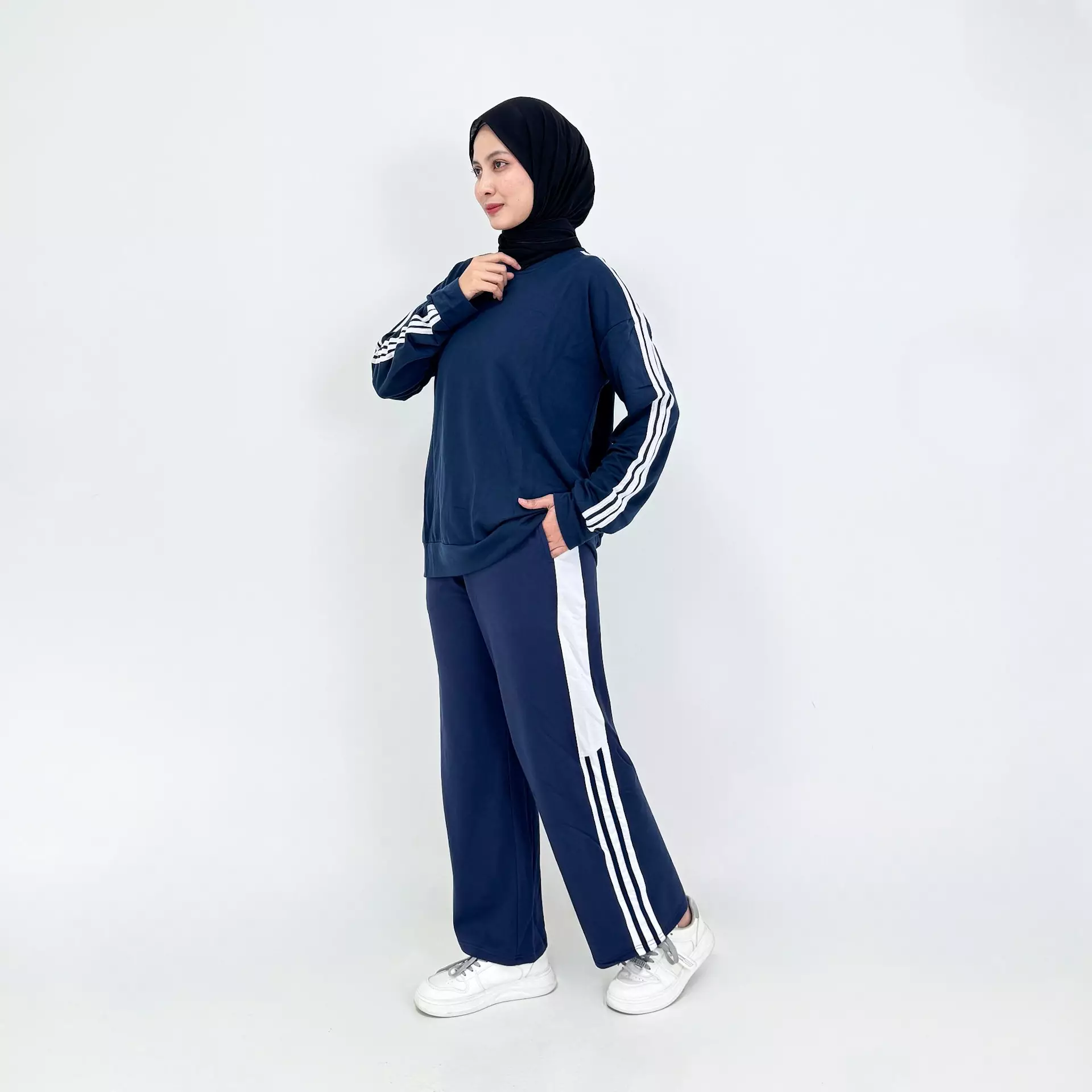 Setelan Celana Lebar Sweat Joanita - Matching Set Sporty Wanita NAVY