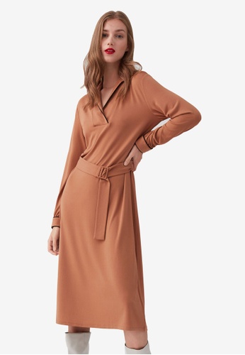 OVS brown Collar And Long Sleeves Stretch Dress B3182AAA7C63D5GS_1