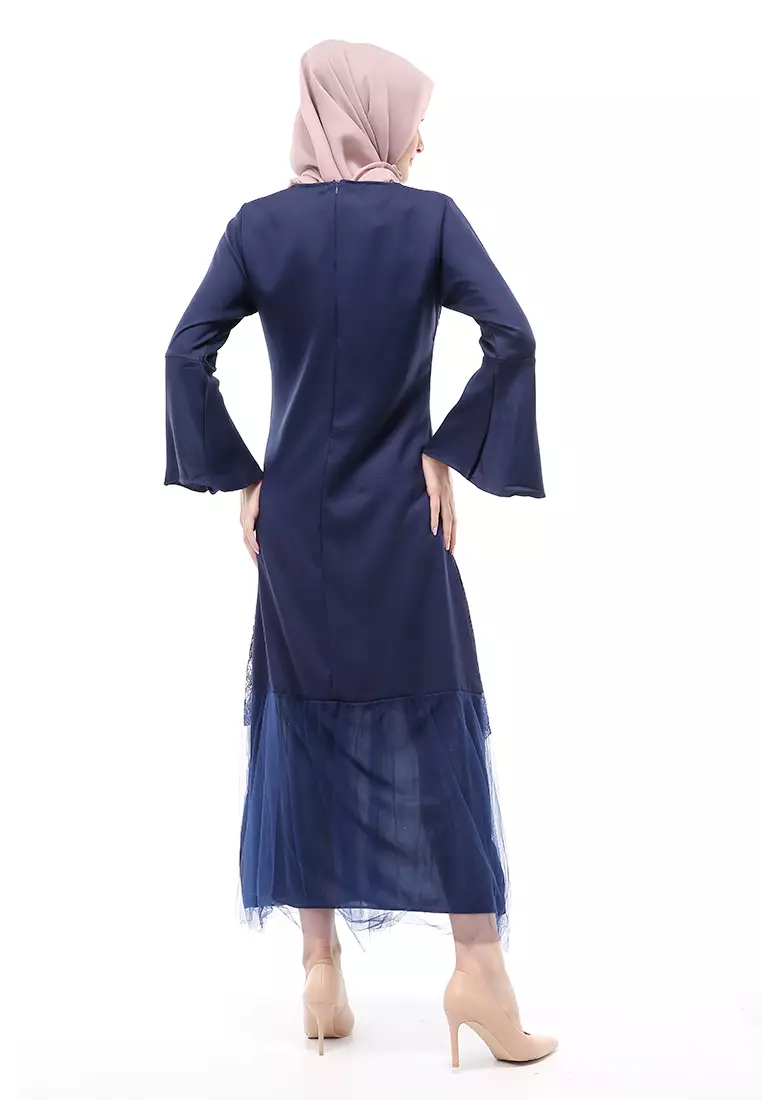 Regita Gamis Brukat Muslimah Wanita Long Dress Regular Fit - Navy