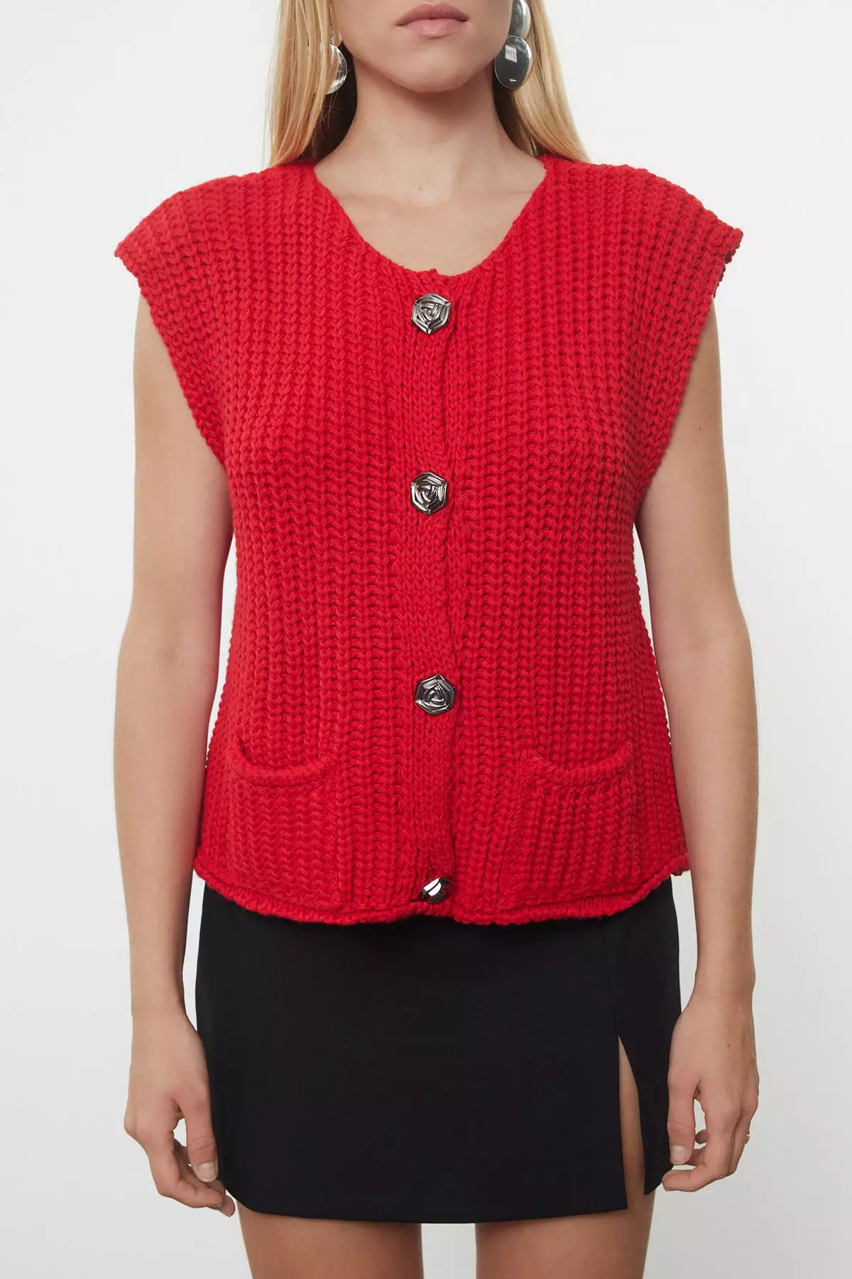 Red Soft Textured Fitted Vest Twoaw25Ye00027