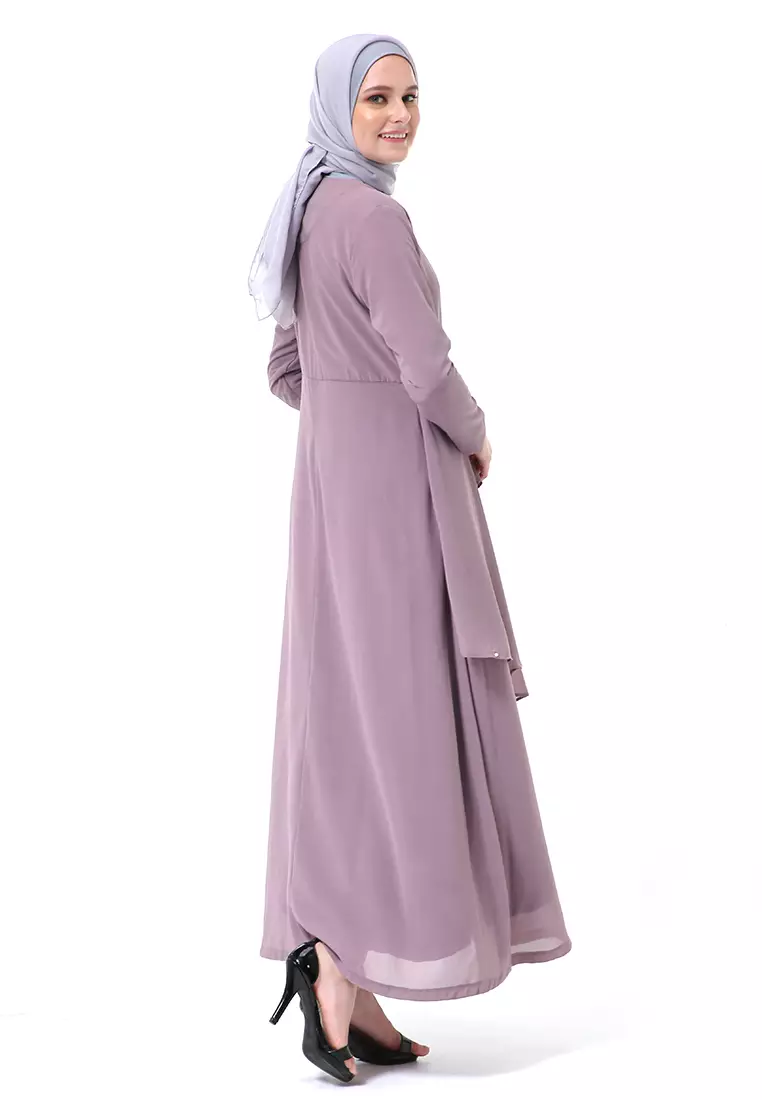 Shafira Dress Muslimah Long Sleeve Motif Polos Premium High Quality - Sweet Purple