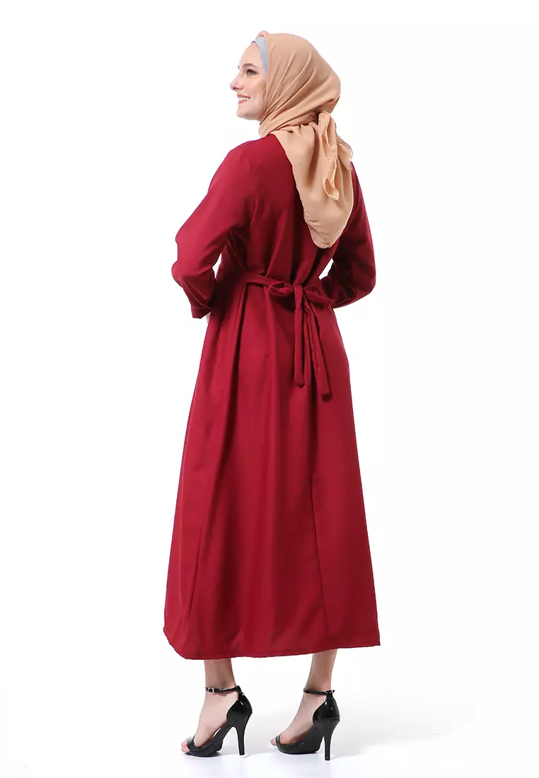 Kiyah Dress Button Muslimah Atasan Wanita Long Sleeve Premium Quality - Maroon