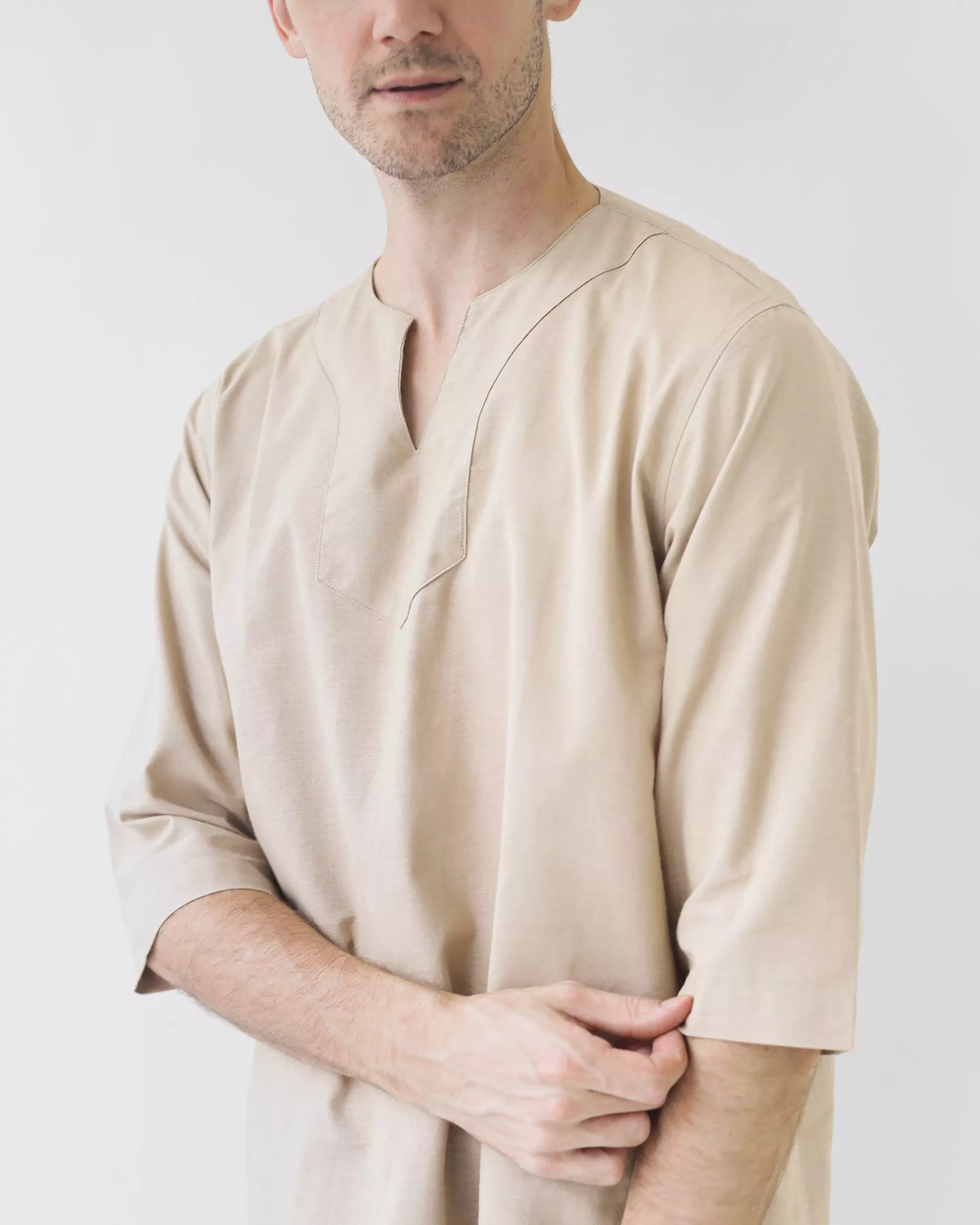 Cotton Well Morocco Shirt Latte | Kemeja Koko Pria Kerah V Neck Coklat Susu