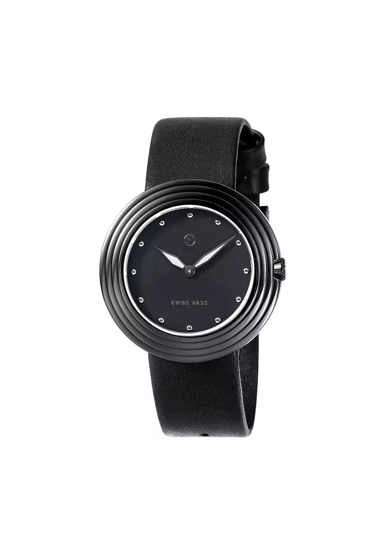 NOVE Streamliner Swiss Made Quartz Leather Watch for Women 40mm Black B009-01