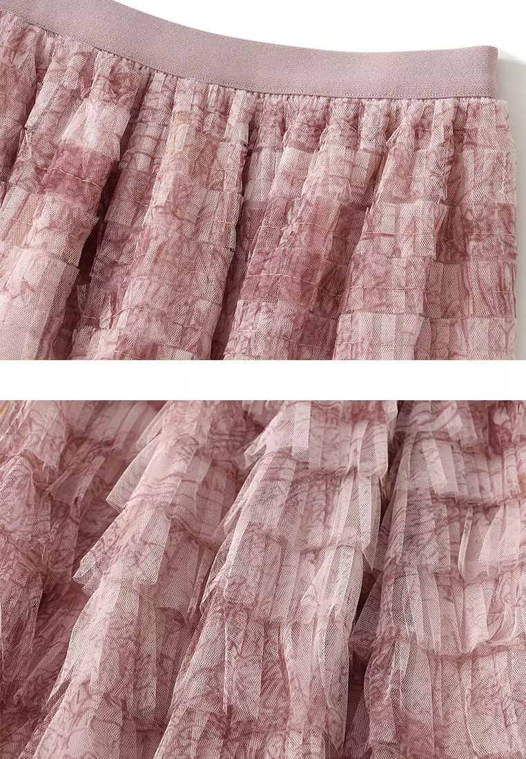 Tie-dyed Mesh Tiered Skirt‌ AF-0327