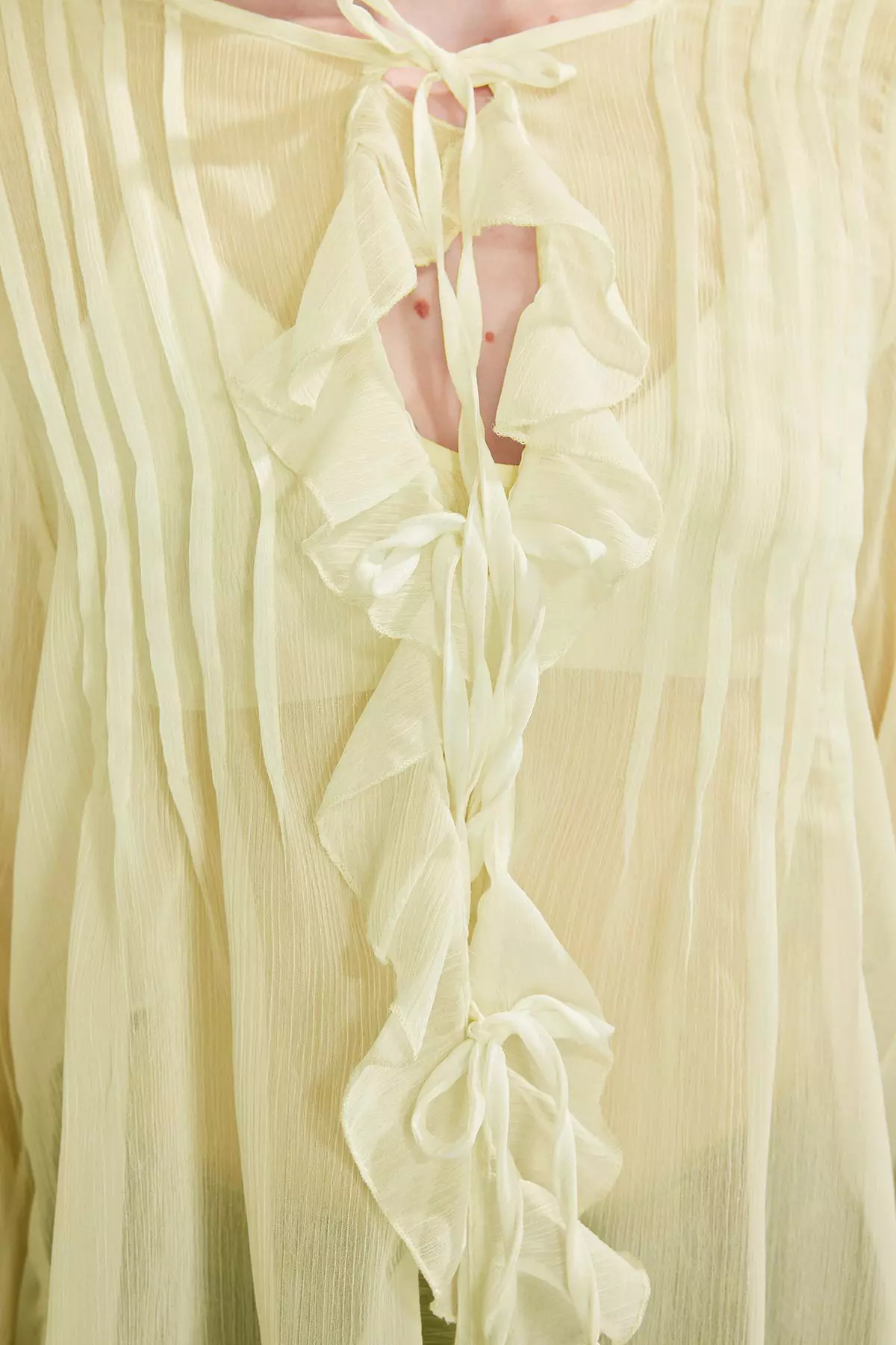 Light Yellow Chiffon Ruffle And Rubber Detail Shirt