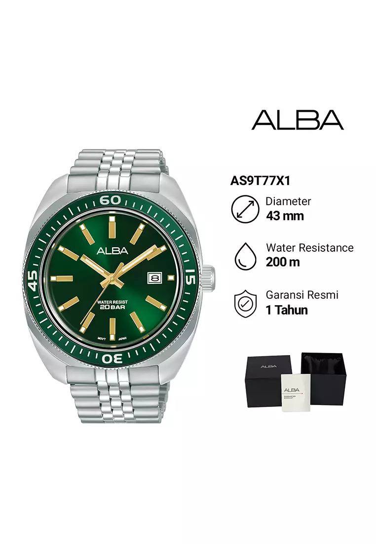 Alba Active - Jam Tangan Analog Pria - Emerald Green Dial - All Stainless Steel - AS9T77X1