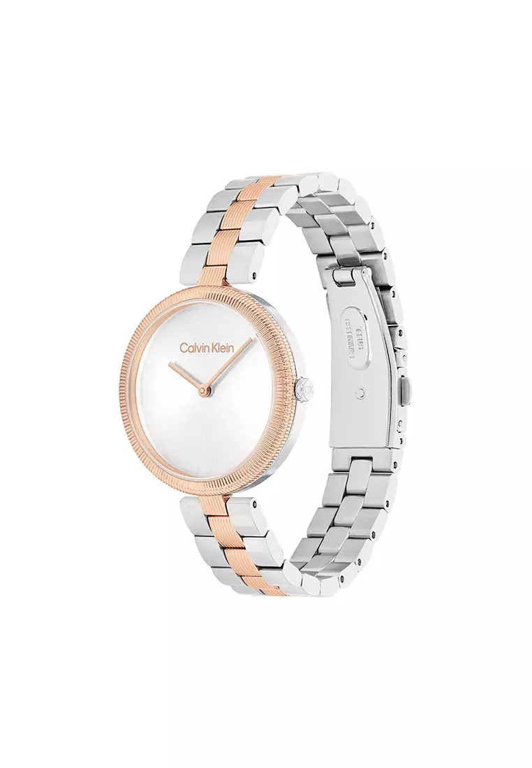 Women's Two-Tone Stainless Steel Bracelet And Silver White Dial Quartz Basic Slim Watch - CK25100040