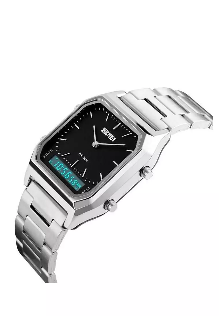 Jam Tangan Digital Analog Pria Waterproof Many Function Strap Tali Material Stainless Steel PQ01 ORIGINAL