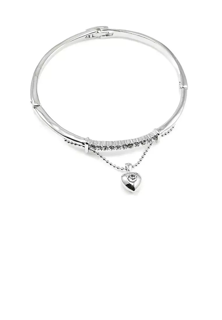 Elegant Bangle with Silver Austrian Element Crystal and Heart Charm
