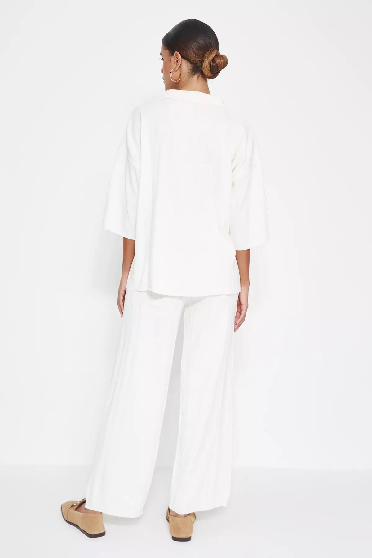 Basic Corded Knitwear Top and Bottom Set