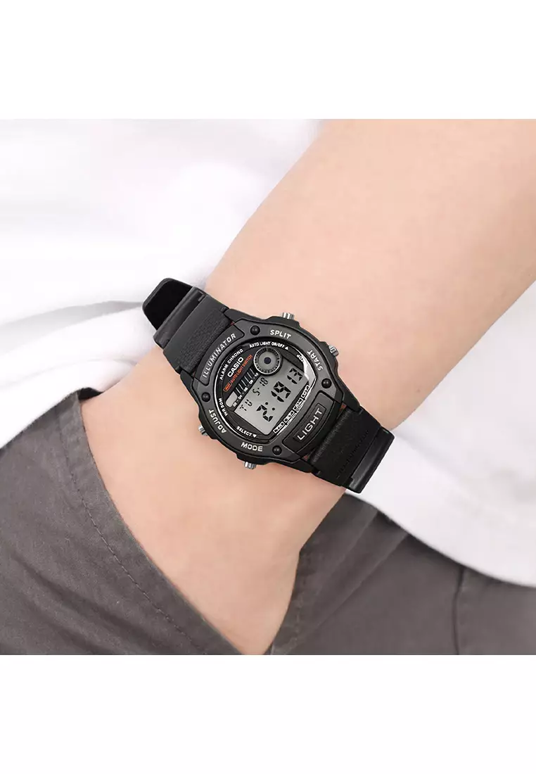 W-220H-1AV Men Digital Sports Watch Black Resin Band