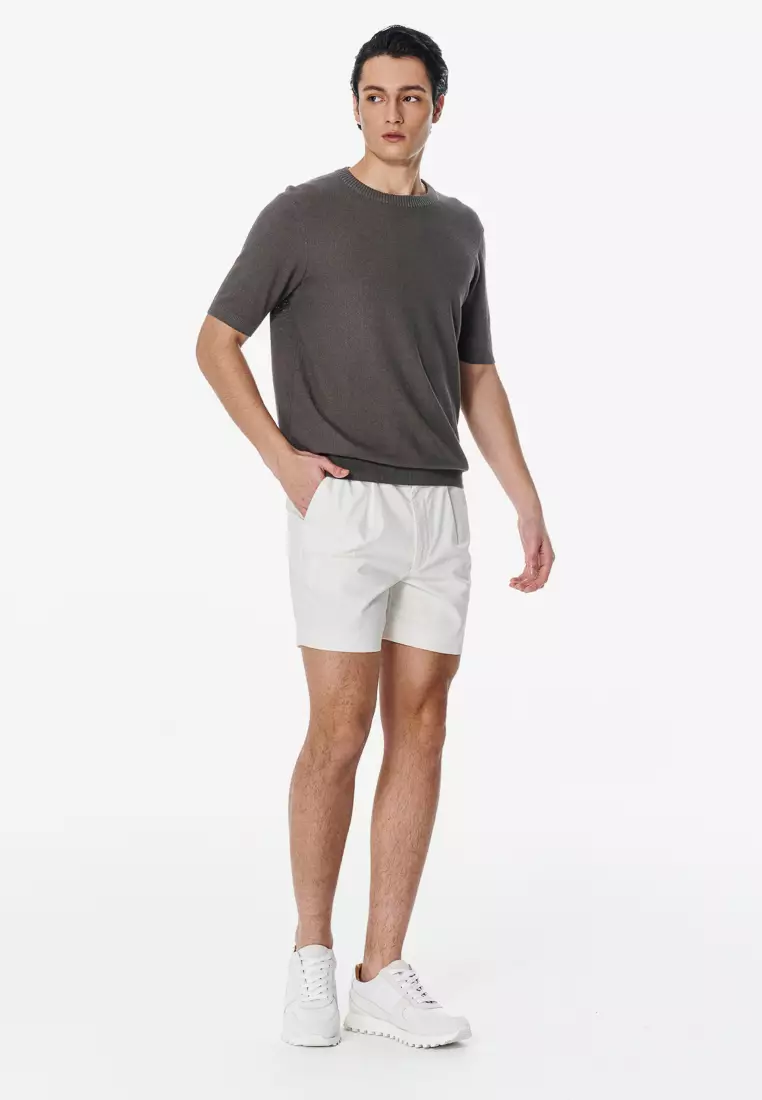 Dark Gray Cotton-Linen Blend Textured Crew Neck Knit