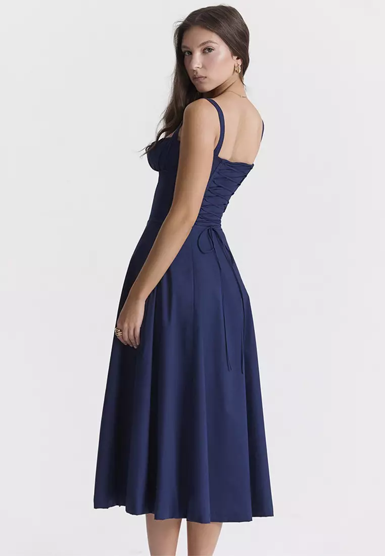 Backless Slim Suspender Slit Dress LBH-D1313