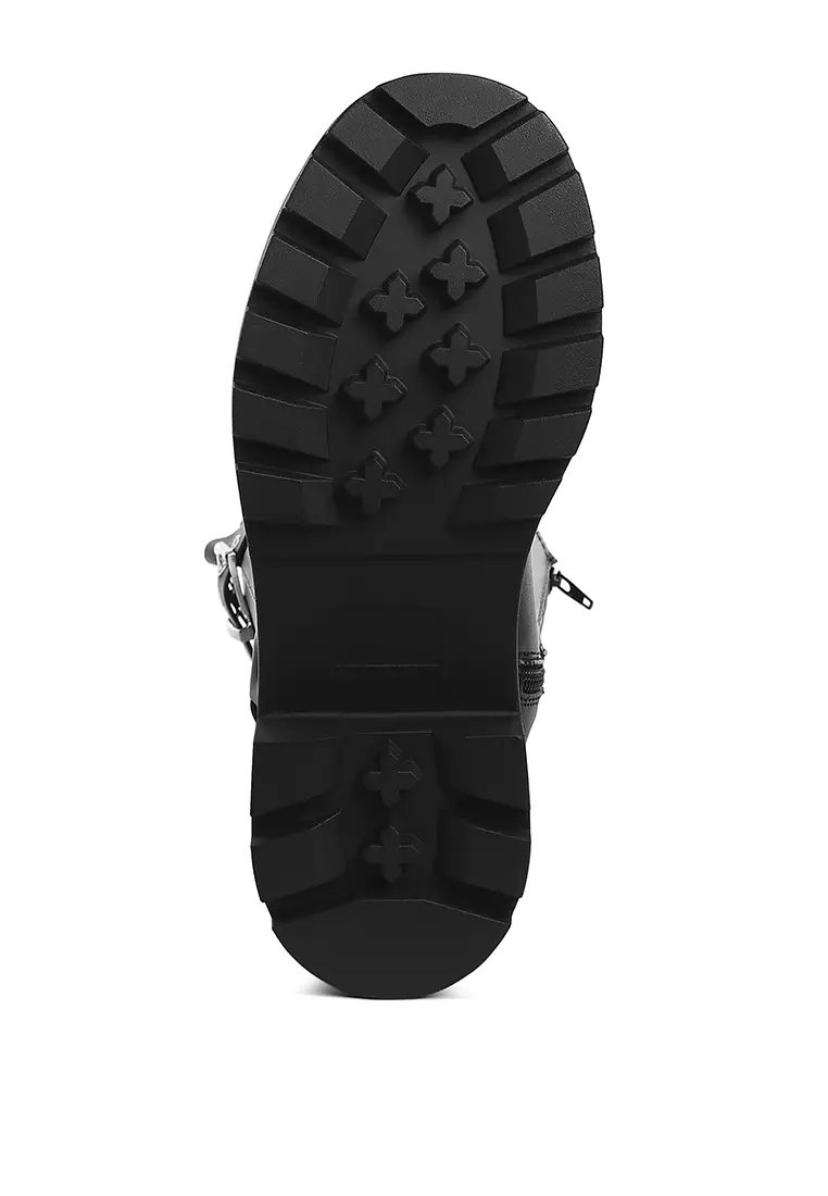 Sepatu Bot Panjang Detail Harness Warna Hitam