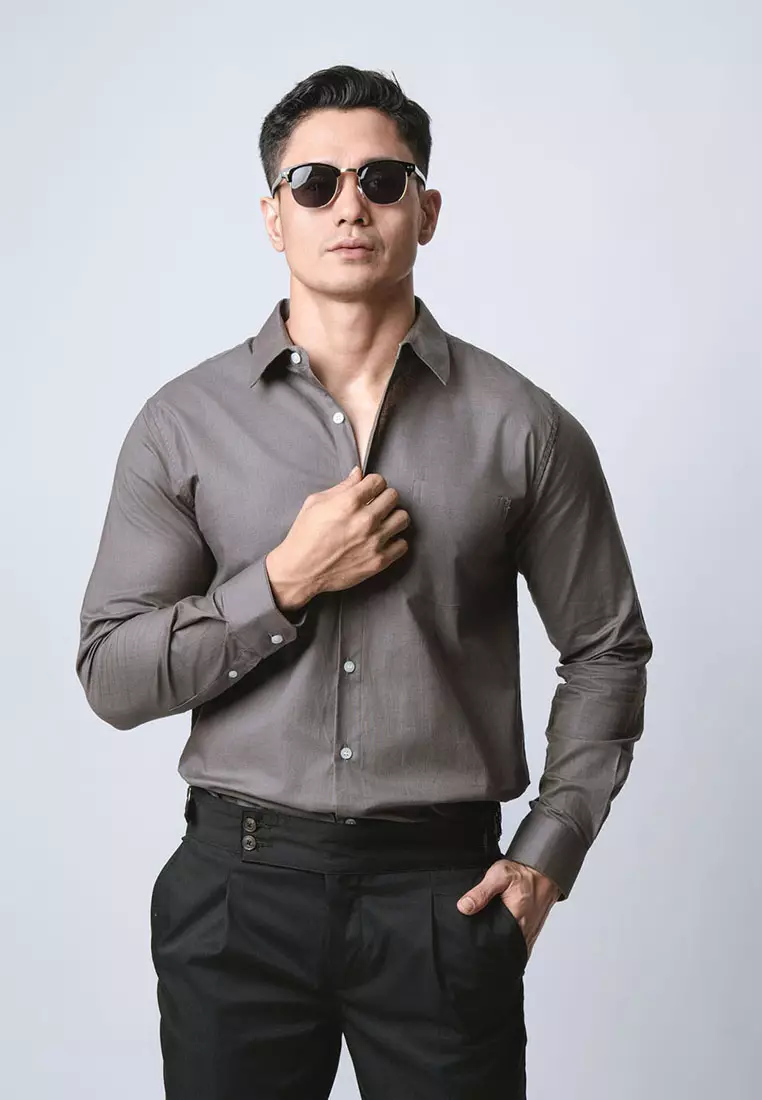 Medium Grey Rami Linen Shirt LS