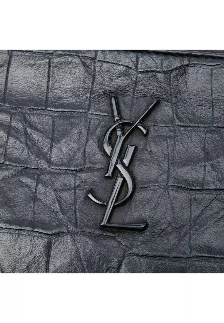 Pre-Loved Saint Laurent Croc Embossed Leather Monogram Document Holder