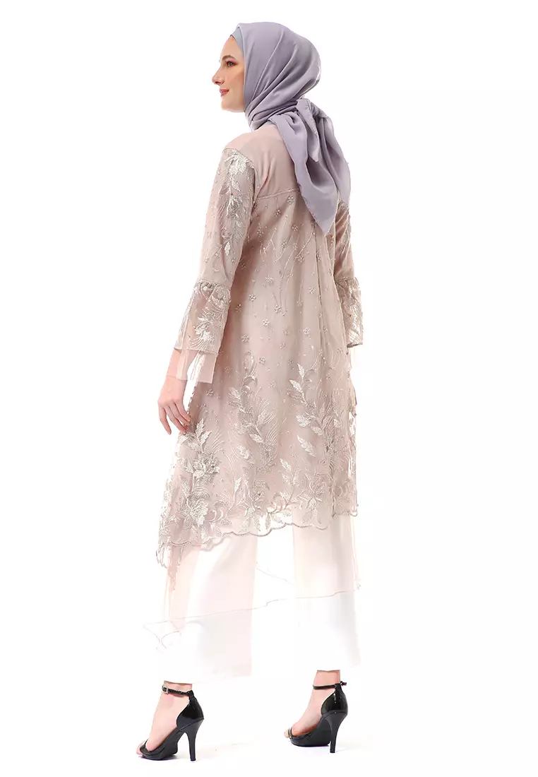 Laika Dress Muslimah Brukat Long Sleeve High Quality Premium Wanita - Nude