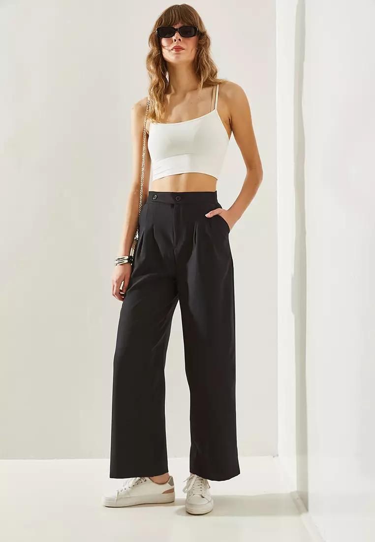 Jual Bianco Lucci Asymmetrical Belted Palazzo Trousers Trousers