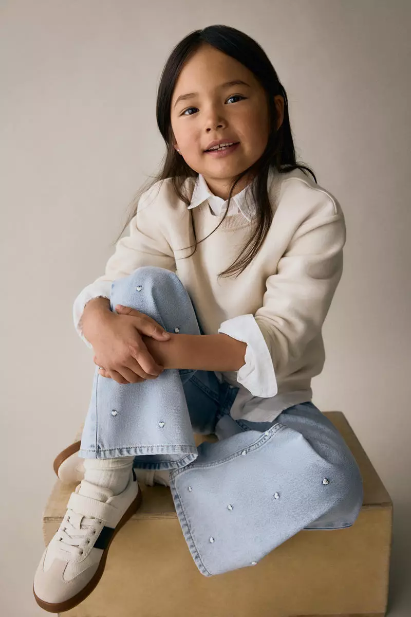 Motif-detail Wide Leg Jeans